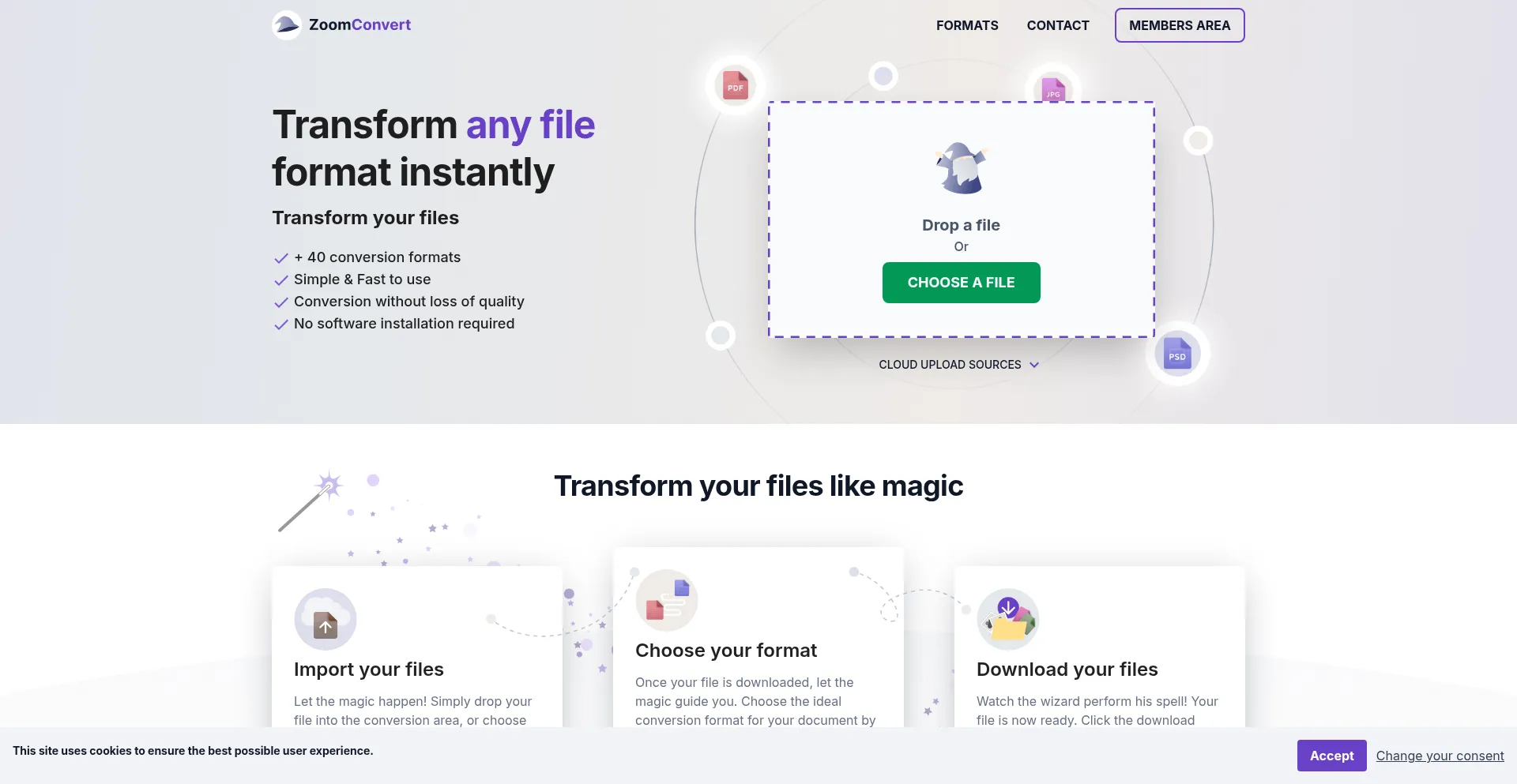 Website screenshot of Zoomconvert.com