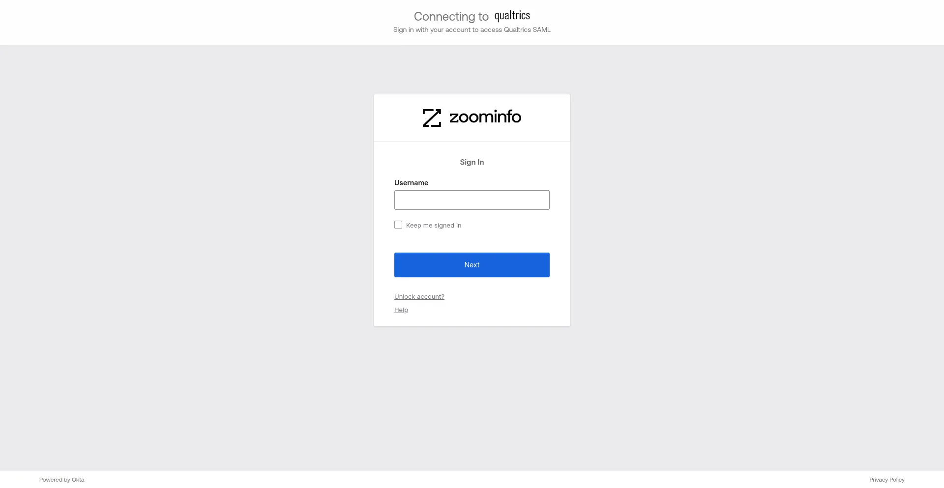 Website screenshot of Zoominfo.sjc1.qualtrics.com