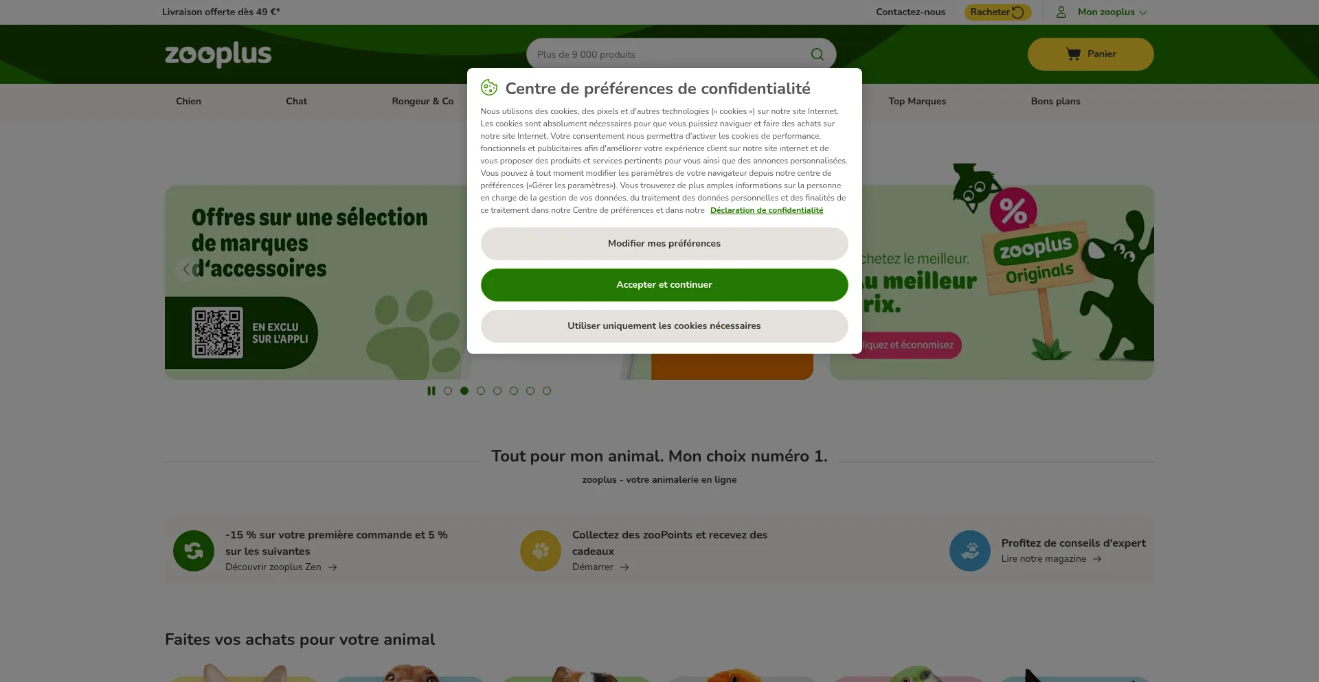 Website screenshot of Zooplus.be