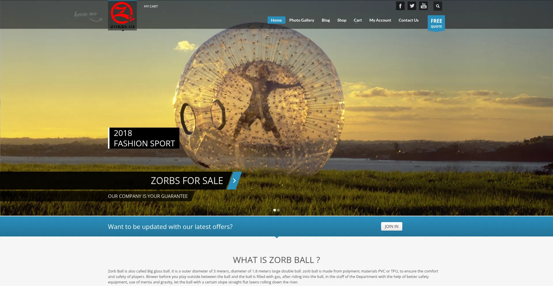 Website screenshot of Zorbs.us