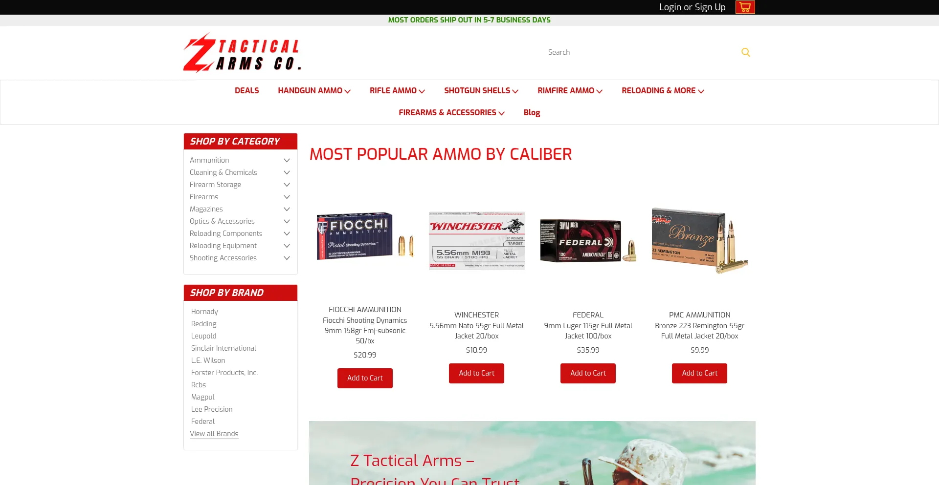 Website screenshot of Ztacticalarms.com