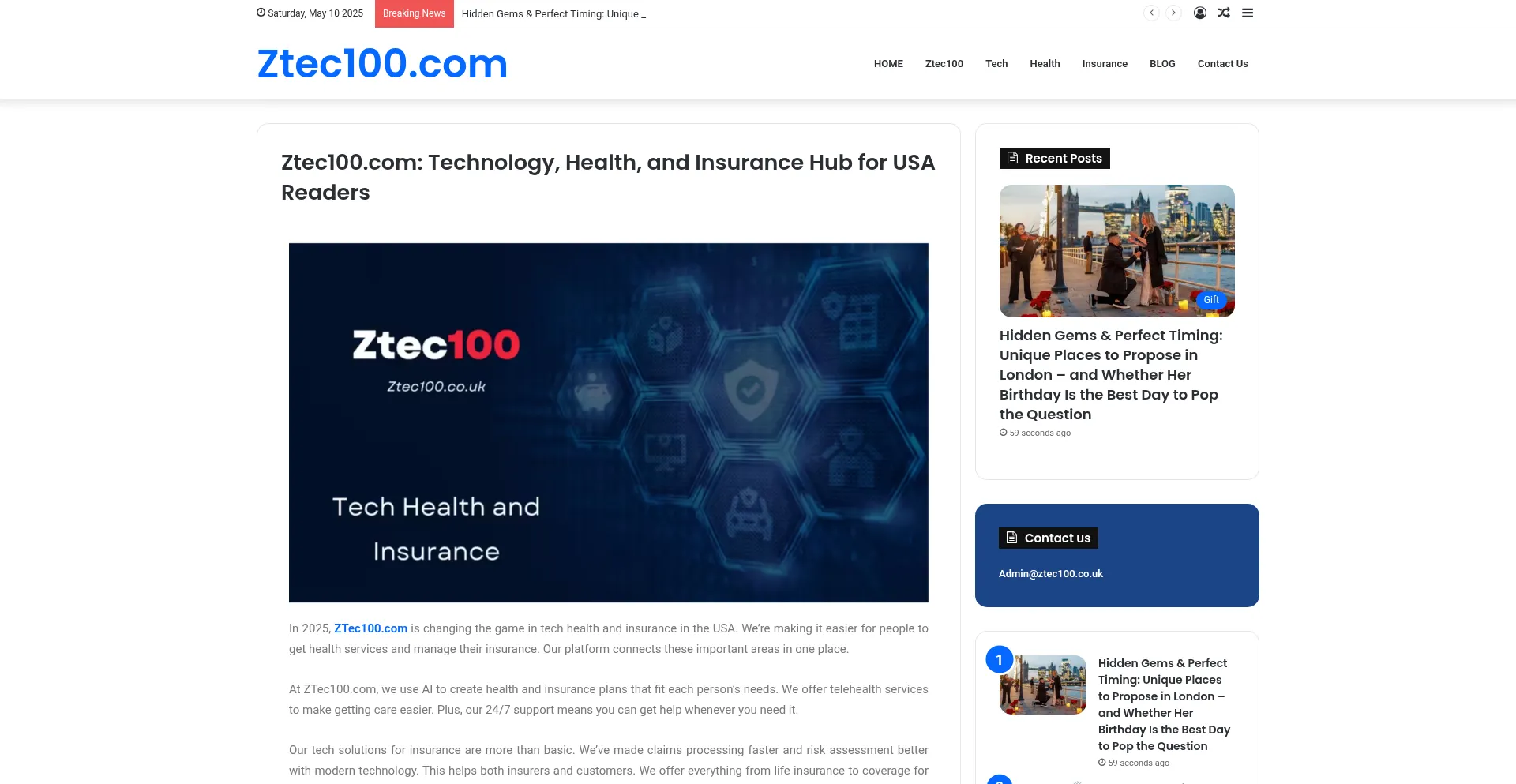 Website screenshot of Ztec100.co.uk