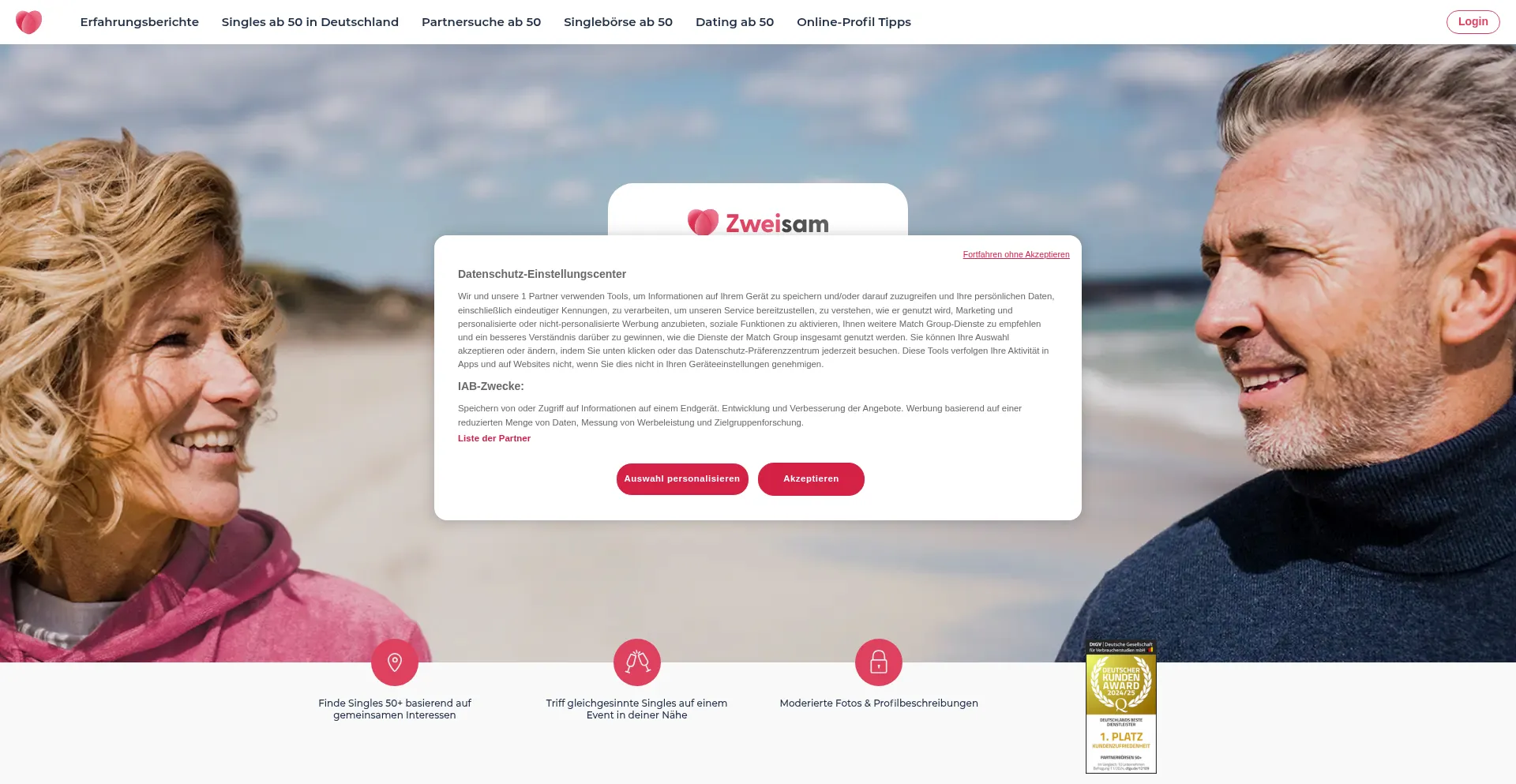 Website screenshot of Zweisam.de