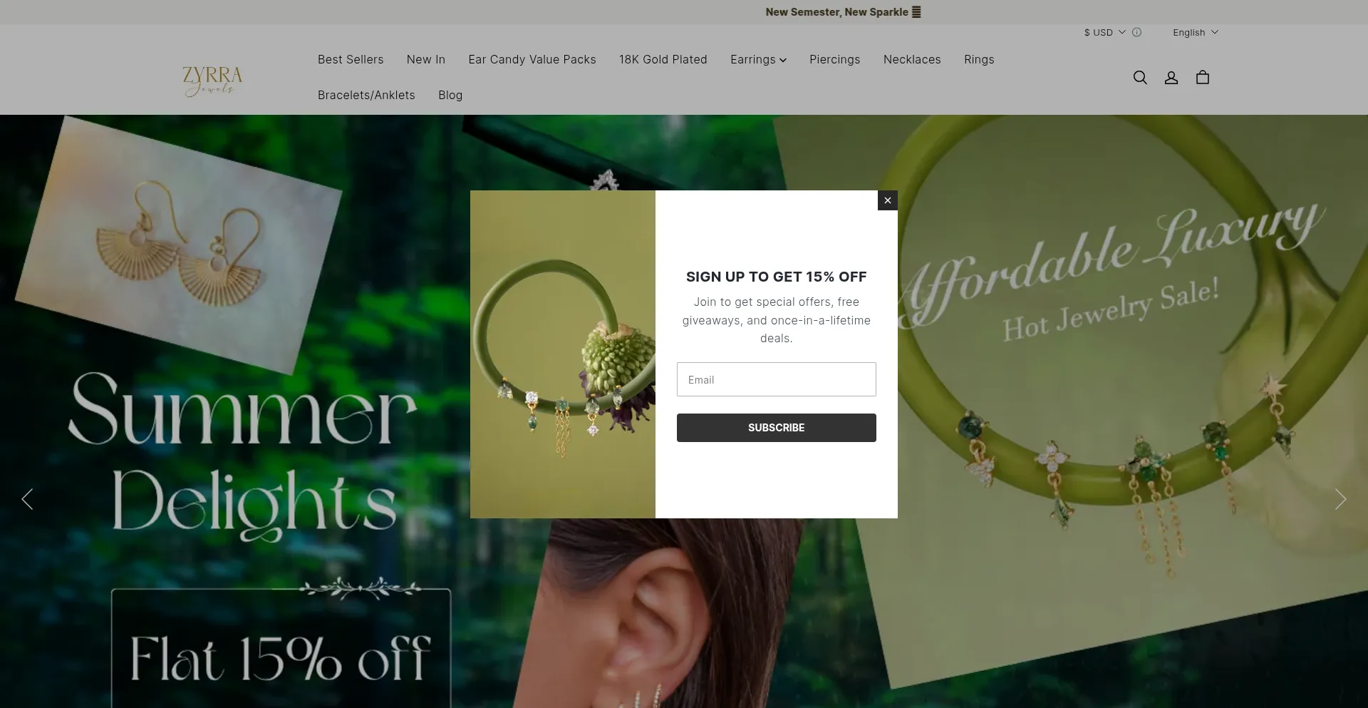 Website screenshot of Zyrrajewels.com